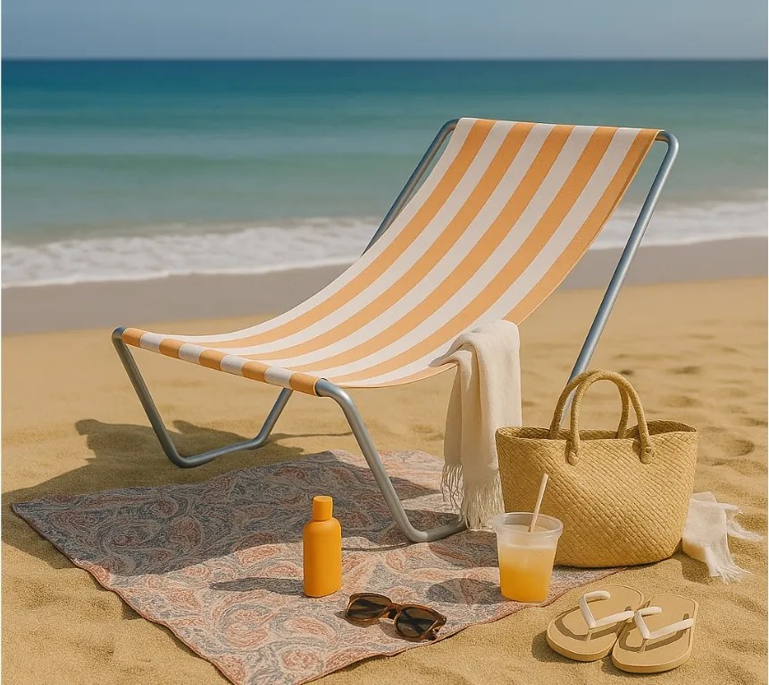 Składany leżak plażowy SAND, pomarańczowe paski