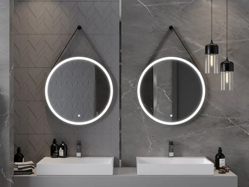 Mexen Reni lustro łazienkowe podświetlane, okrągłe 70 cm, LED 6000K, antypara, rama czarna - 9812-070-070-611-70