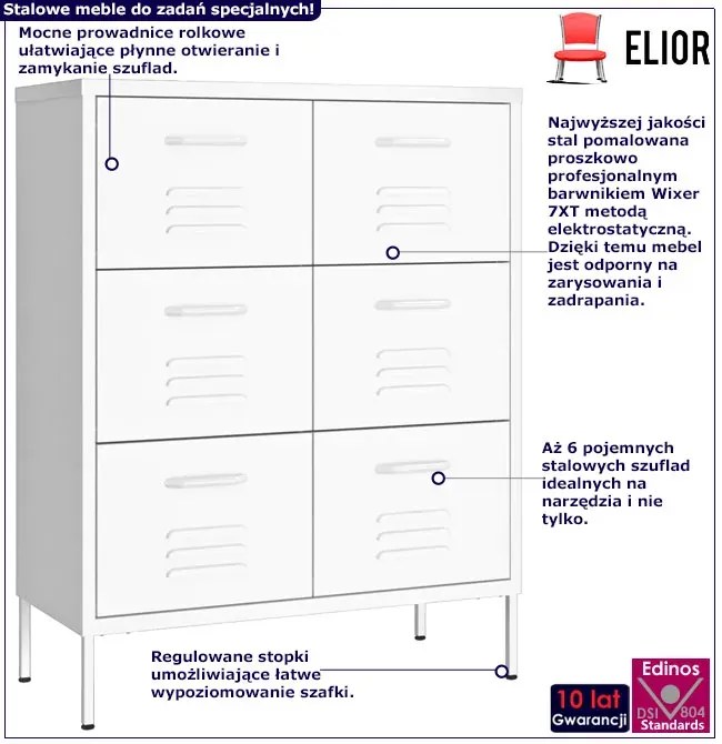 Biała stalowa szafka gospodarcza z 6 szufladami R8-Z02