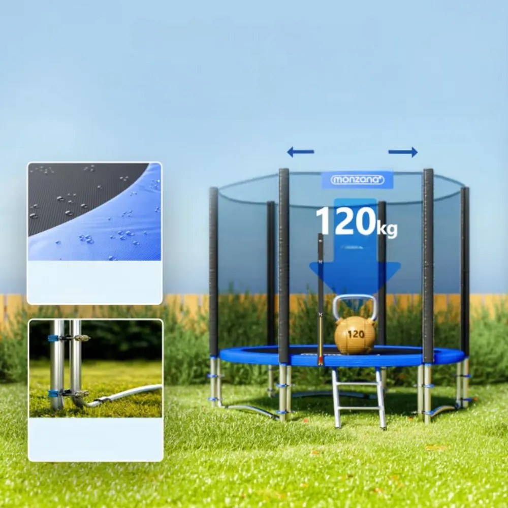 Trampolina z siatką bezpieczeństwa JUMP, Ø244cm, czarna/niebieska Monzana