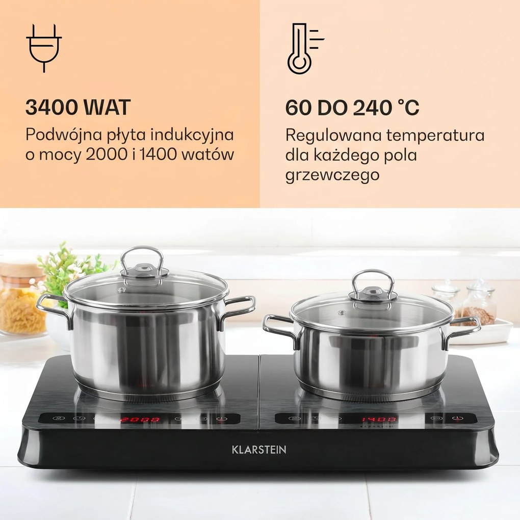 Klarstein InnoChef 3500W Kuchenka Indukcyjna 2 Strefy Gotowania Ciemnoszary