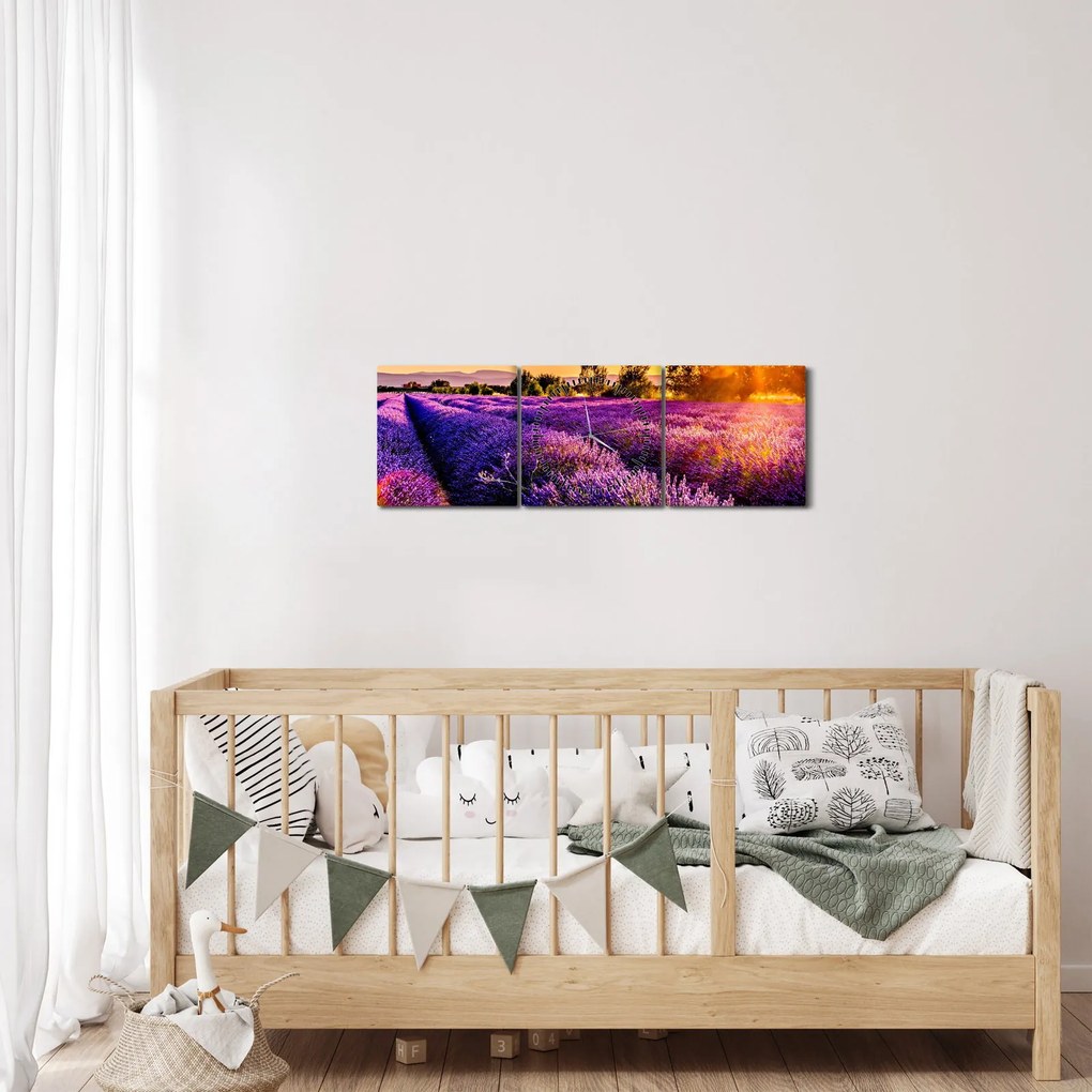 Obraz lawendowego pola (z zegarem) (90x30 cm)