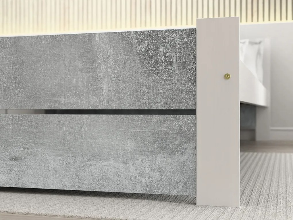 Łóżko IKAROS DOUBLE 180 x 200 cm, beton/biały Stelaż: Ze stelażem listwowym rolowanym elastycznym, Materac: Materac Sommera 18 cm