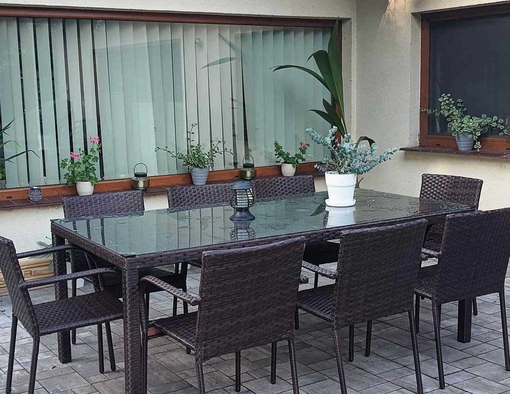 Zestaw mebli stołowych technorattan (8 krzeseł + stół 200x100cm) SOTTILE brązowy