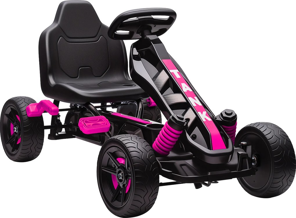 AIYAPLAY Gokart na pedały, pojazd na pedały dla dzieci z hamulcem, antypoślizgowe koła, metalowa rama, 3-6 lat, Różowy | Aosom PL