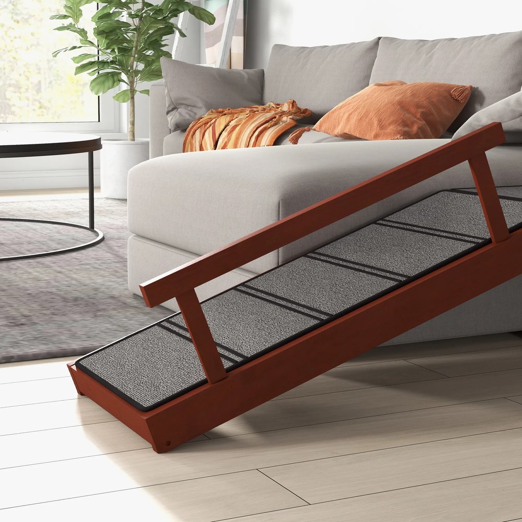 PawHut Rampa dla Psów, Zdejmowane Poręcze, Antypoślizgowa, Drewno, do 30 kg, 125x40x56cm, Brązowy/Szary