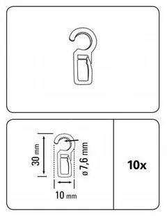 Haczyki w jakości POM do 20 mm biały, 10 szt.