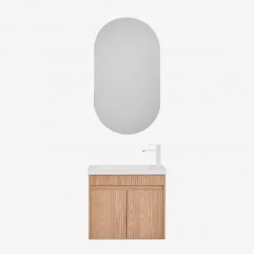 Zestaw Wiszących Mebli Łazienkowych Zintegrowany Z Umywalką Narek Popielaty Brąz & Owalny Z Miejscem Do Przechowywania Czarny - Sklum