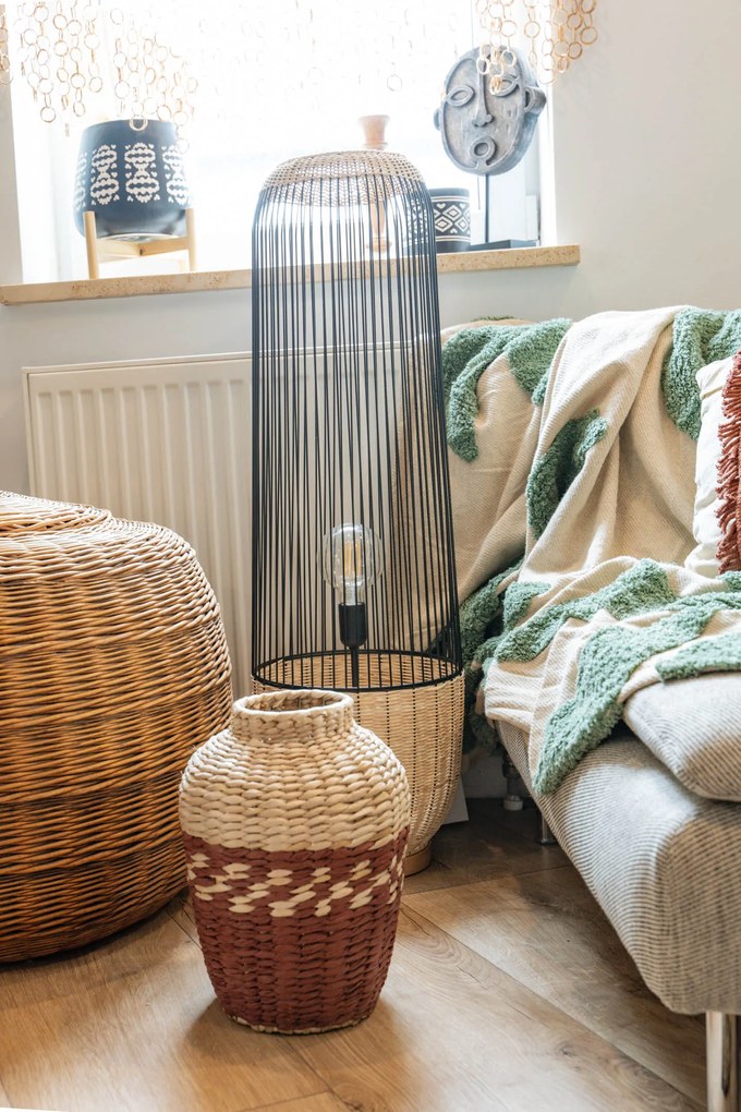 Lampa podłogowa boho Anea, rattan i metal, wys. 95 cm