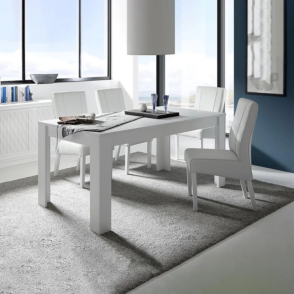 Rozkładany stół jadalny "Sky" z drewna matowego białego cm 137/185x90 ​​79h