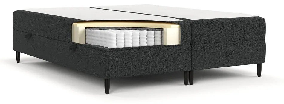 Ciemnoszare łóżko boxspring ze schowkiem 140x200 cm Malte – Maison de Rêve