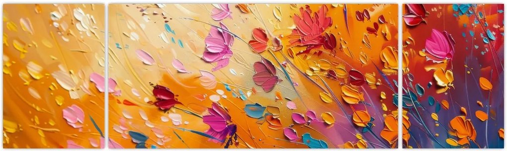 Obraz - Malowanie kolorowych kwiatów (170x50 cm)