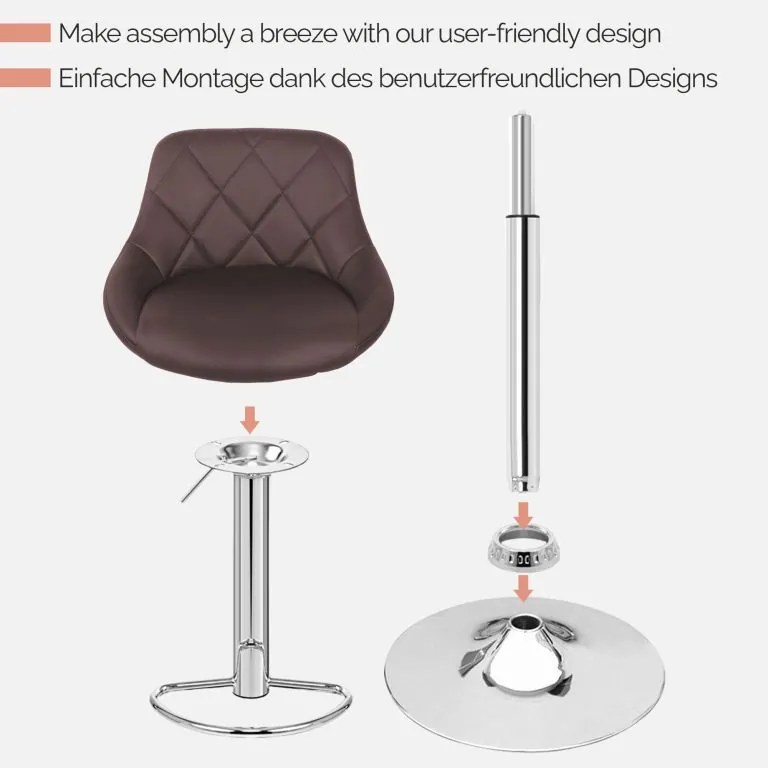 MIADOMODO Stołek barowy 2 szt, bez podłokietnika, brązowy