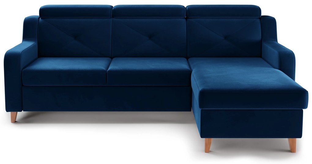 Narożnik Laksaro z funkcją spania prawostronny - niebieski welur Trinity 31