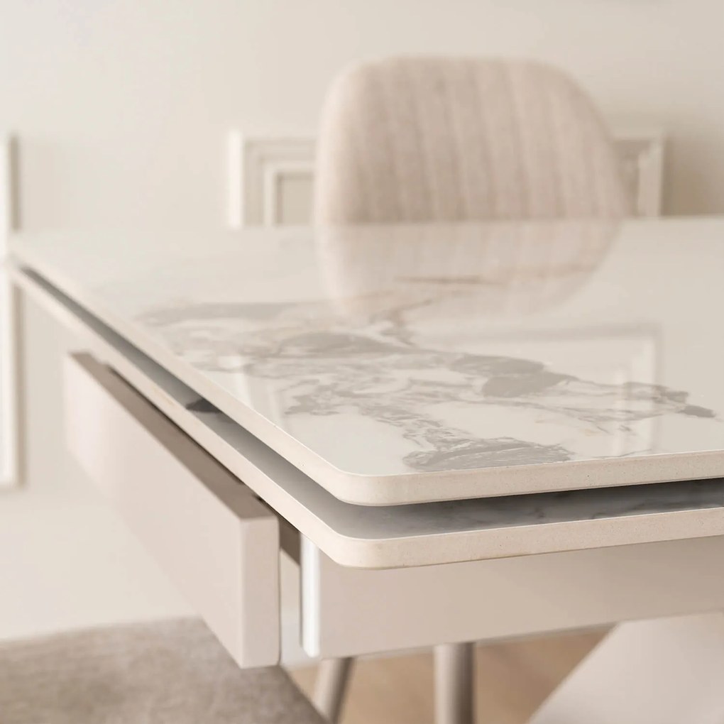 Zestaw Stół Rozkładany LUIGI 160-240 cm Biały Marmur/Kaszmir i 4 Krzesła TORINO Kremowe Nowoczesne