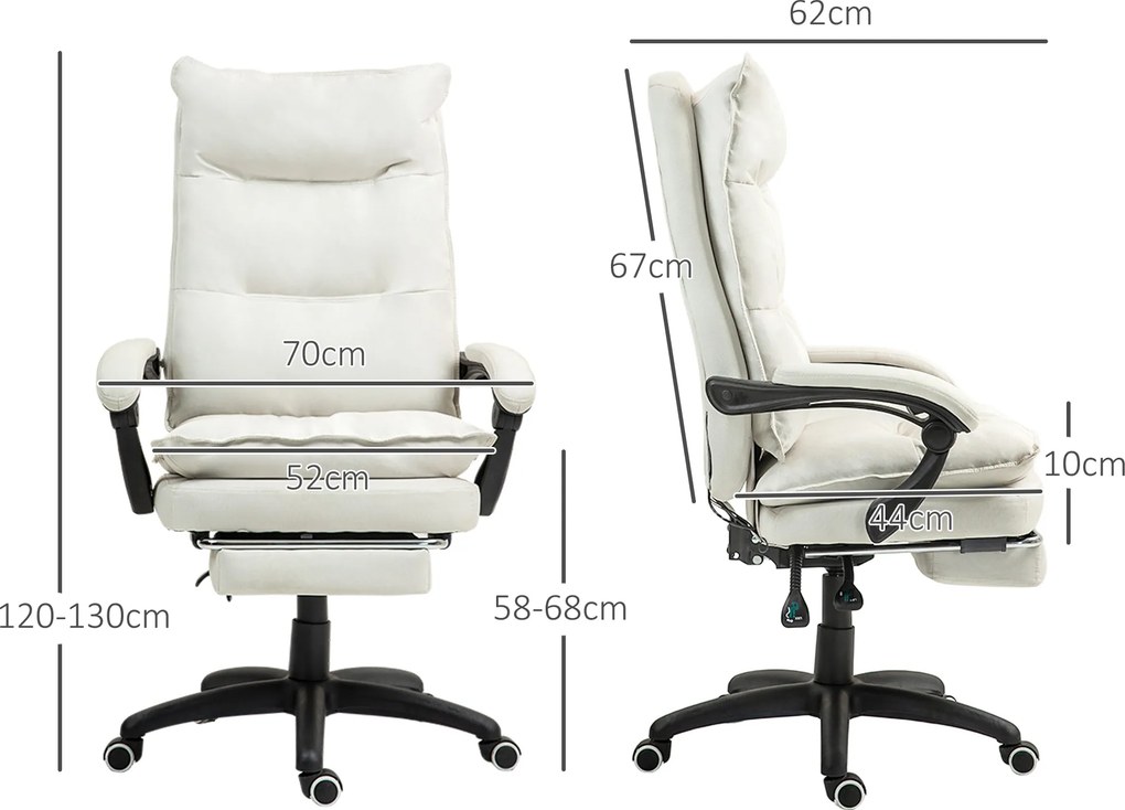 Vinsetto Krzesło Biurowe z Masażem, Fotel do Pracy z Funkcją Masażu, Regulowany Ergonomiczny Fotel Obrotowy, Nylon, Kremowy