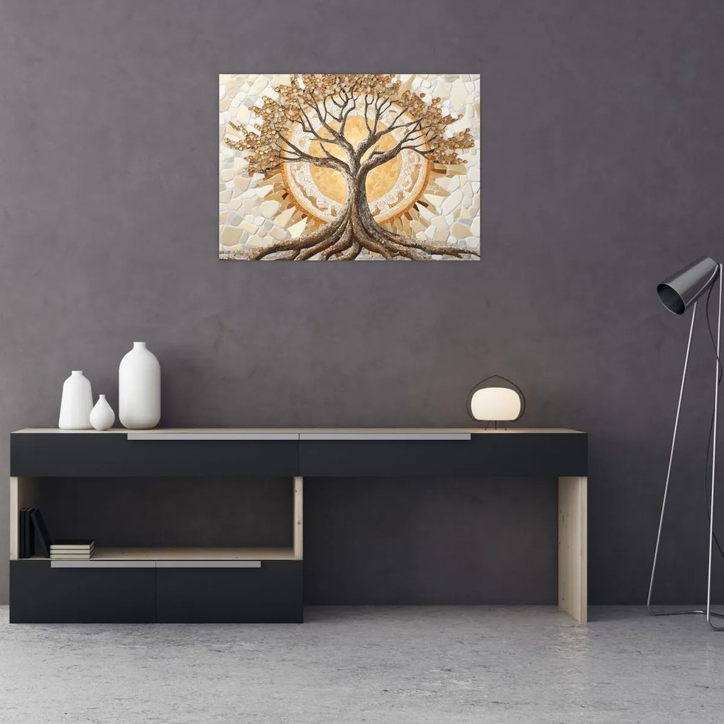 Obraz – Złote drzewo życia w mozaice (70x50 cm)