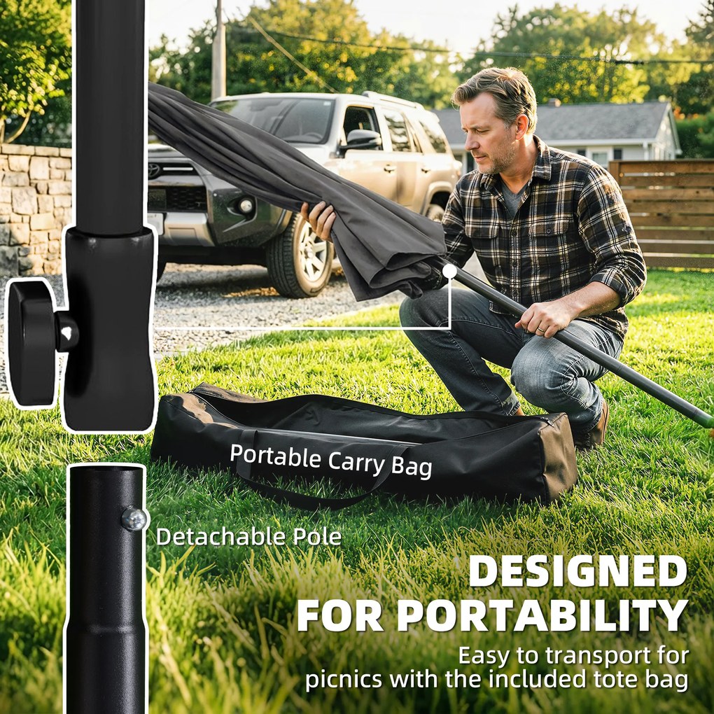 Outsunny Prostokątny parasol balkonowy z 3-stopniowym nachyleniem, korbowy parasol plażowy z 8 rozpórkami, 183x122x222 cm, ciemnoszary | Aosom PL