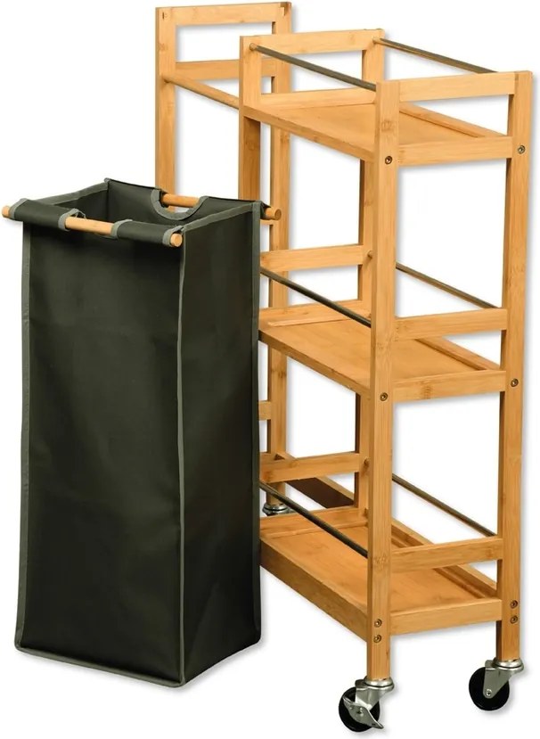 Kesper 24857 Regał na kółkach z koszem na butelki, bambus, 78 x 20 x 68 cm