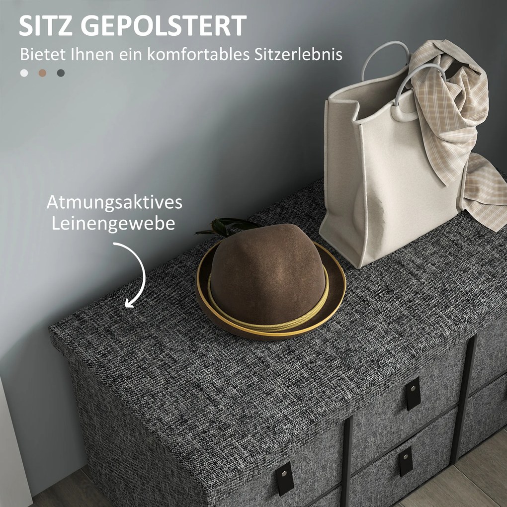 HOMCOM Ławka na Buty, Obicie w Optyce Lnu, 6 Komór, Rama z MDF, Szary