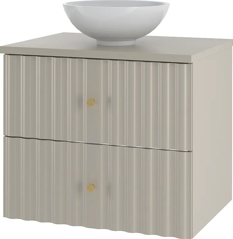 Kaszmirowy Zestaw Łazienkowy 60cm Szafka z Blatem i Umywalką Ryflowane Fronty Aqua