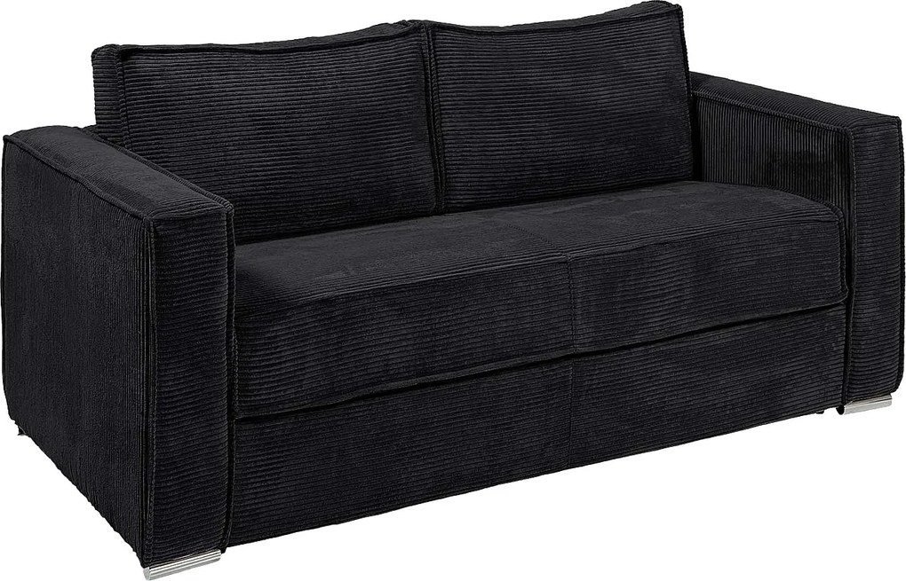 Kanapa 4-osobowa rozkładana typu ekspres z czarnego sztruksowego weluru  - Powierzchnia spania na szerokich listwach 160 cm - Materac 22 cm z pianką z pamięcią kształtu LORETO