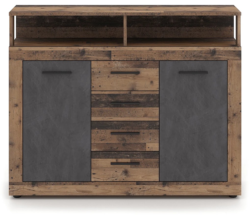 Komoda Dwudrzwiowa z Szufladami BLAGO MIDI B 119,5 cm Ciemny Dąb/Czarny Loft