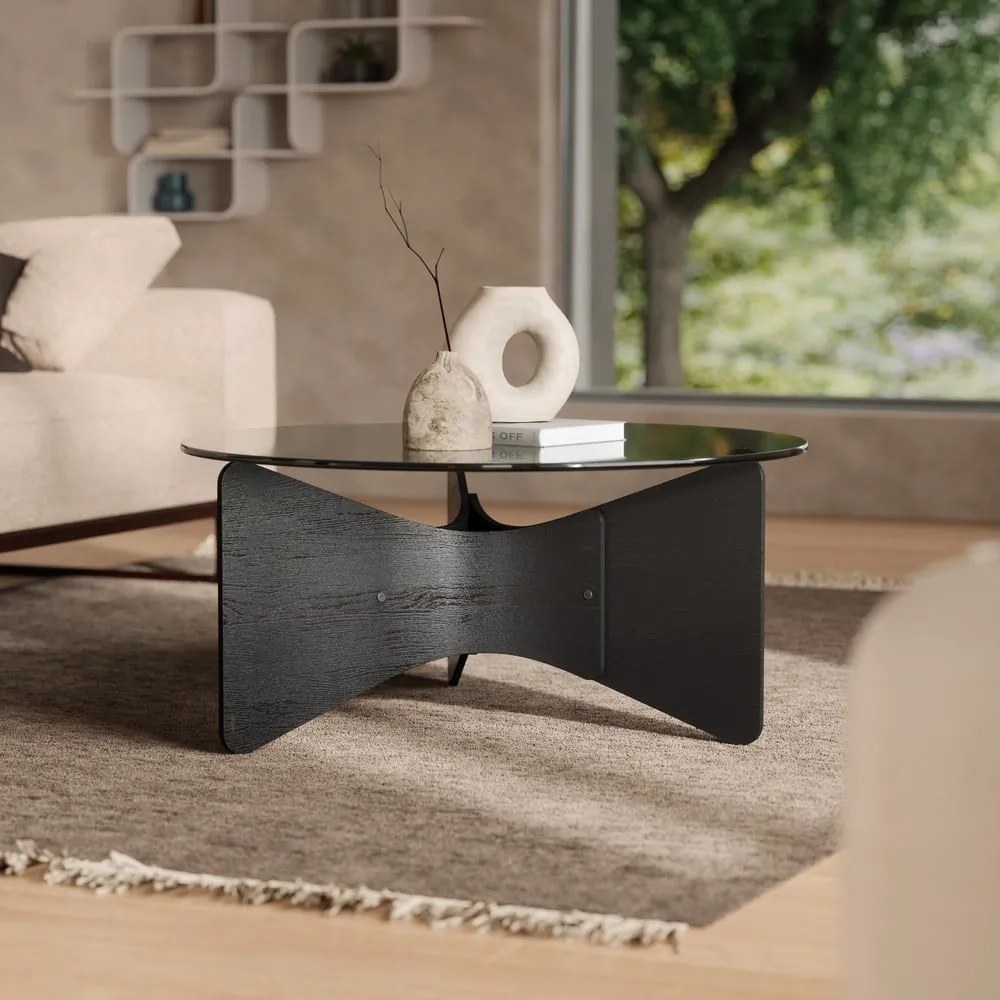 Czarny okrągły stolik ze szklanym blatem 87x87 cm Madera – Umbra