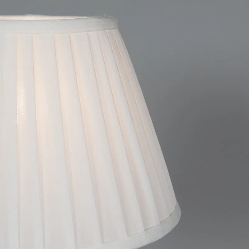 Klasyczna lampa stołowa mosiężna z kloszem plisowanym białym 25 cm - Kaso Retro Oswietlenie wewnetrzne