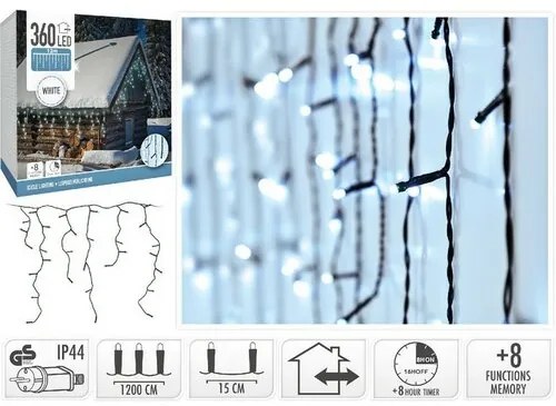 Łańcuch świetlny Padający deszcz 12 m, 360 LED, zimna biała, 12 m
