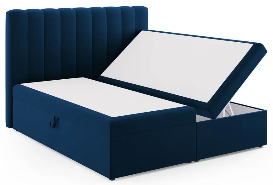 Ciemnoniebieskie łóżko boxspring ze schowkiem 180x200 cm Gina – Milo Casa
