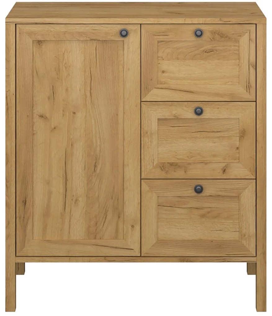 Komoda z Szufladami Drewniana do Salonu DALE 80 cm Dąb craft złoty Klasyczna