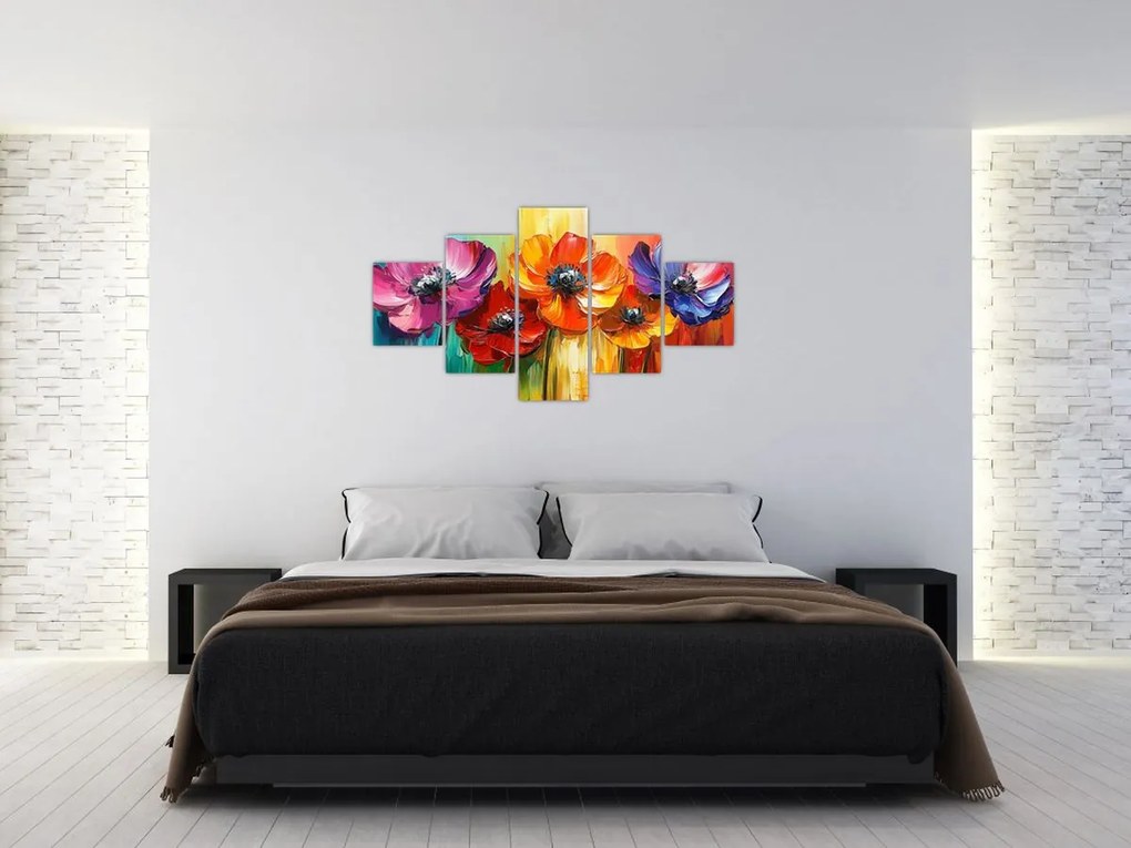 Obraz - Pięć kolorowych kwiatów (125x70 cm)