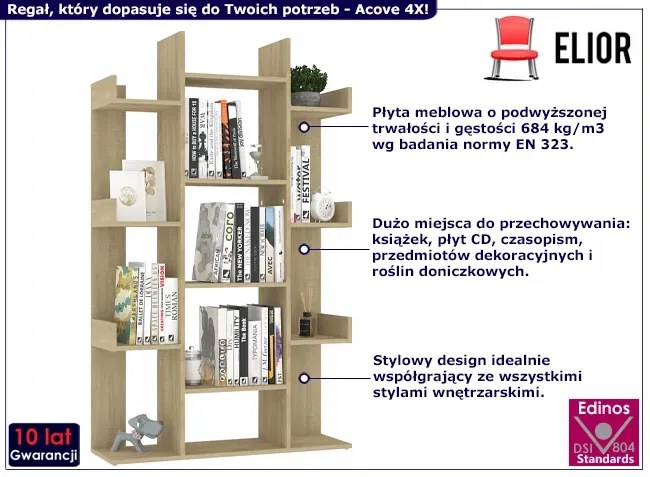 Nowoczesny regał z półkami dąb sonoma Zeners