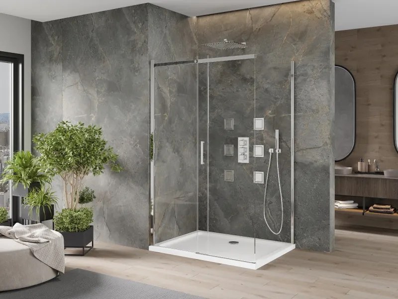 Mexen Omega kabina prysznicowa rozsuwana 110 x 80 cm, transparent, chrom + brodzik Flat - 825-110-080-01-00-4010