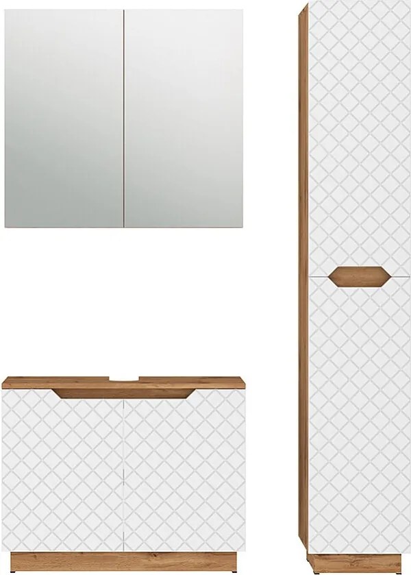Zestaw mebli łazienkowych dąb/biały ze strukturą płytek 79.6x32x62.5 lotta