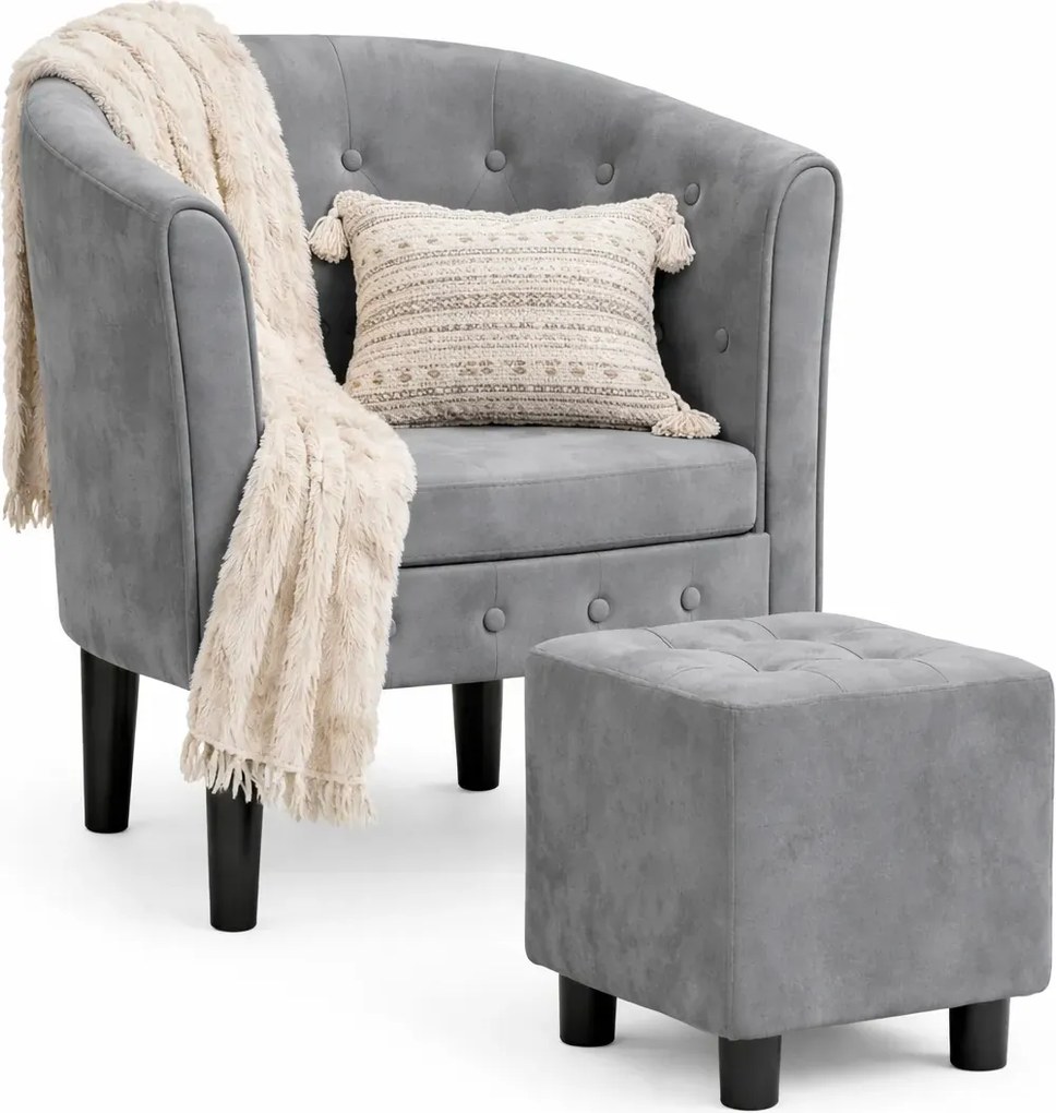 Ciemnoszary tapicerowany fotel z podnóżkiem E1-G18