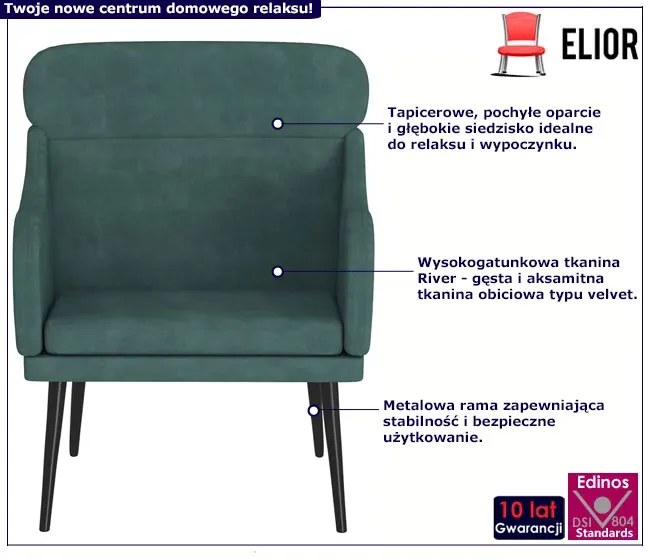 Elegancki ciemnozielony fotel wypoczynkowy - Sentar
