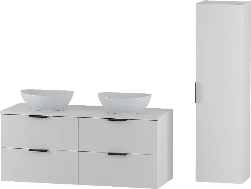 Biały Zestaw do Łazienki 120cm Szafka Blat Umywalka Słupek Pile