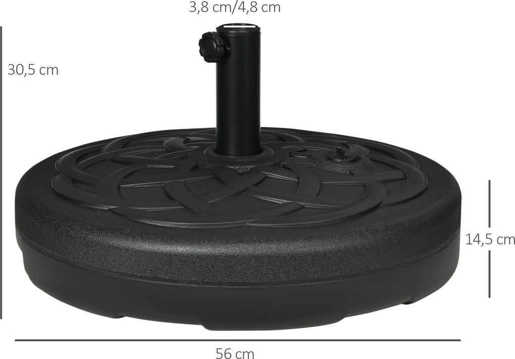 Outsunny Podstawa parasola, Stojak do parasola z tworzywa sztucznego i metalu, wypełniany wodą i piaskiem, Ø56 x 30,5H cm, Czarny