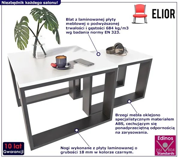 Podwójny Stolik Czarny Kawowy Do Salonu Biało Wajos 4X