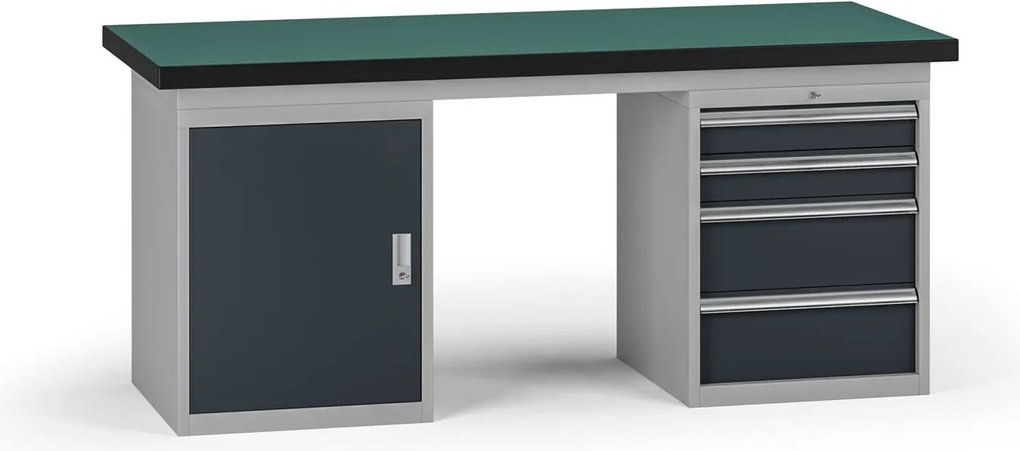 Stół warsztatowy G8, 1800 x 750 x 800 mm, 1x szafka, 1x kontener, 4x szuflada, grafitowy