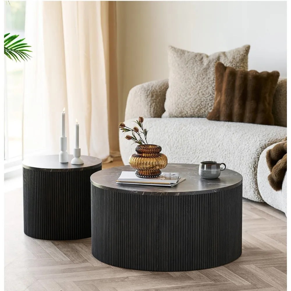 Ciemnobrązowy okrągły stolik z blatem w dekorze marmuru ø 80 cm Rota – House Nordic