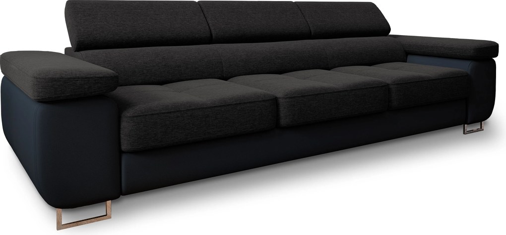 Masseno Sofa MOSINE z funkcją spania, Rozkładana sofa z regulowanymi zagłówkami - Czarny, SAWANA 14 + MADRYT 9100