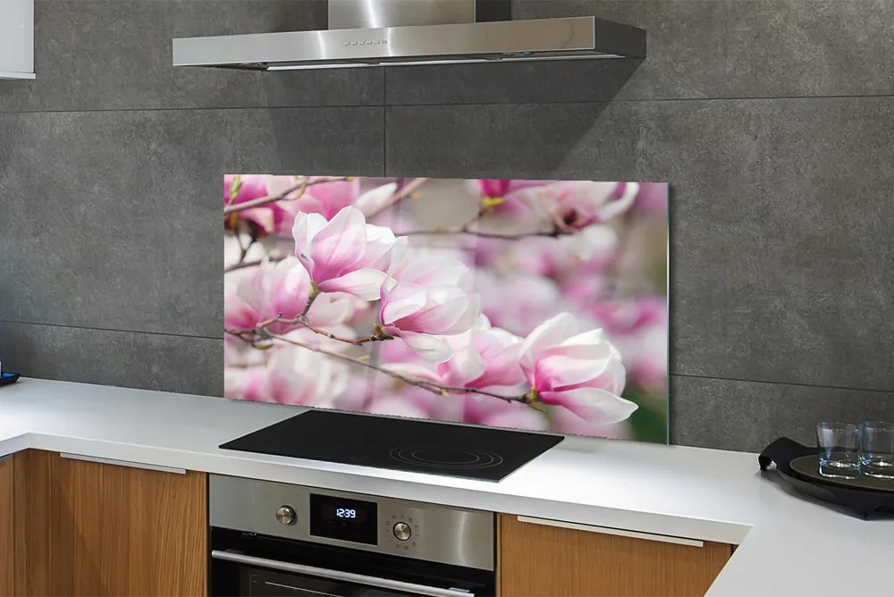 Panel Kuchenny Szklany Białe Kwiaty na Drzewach