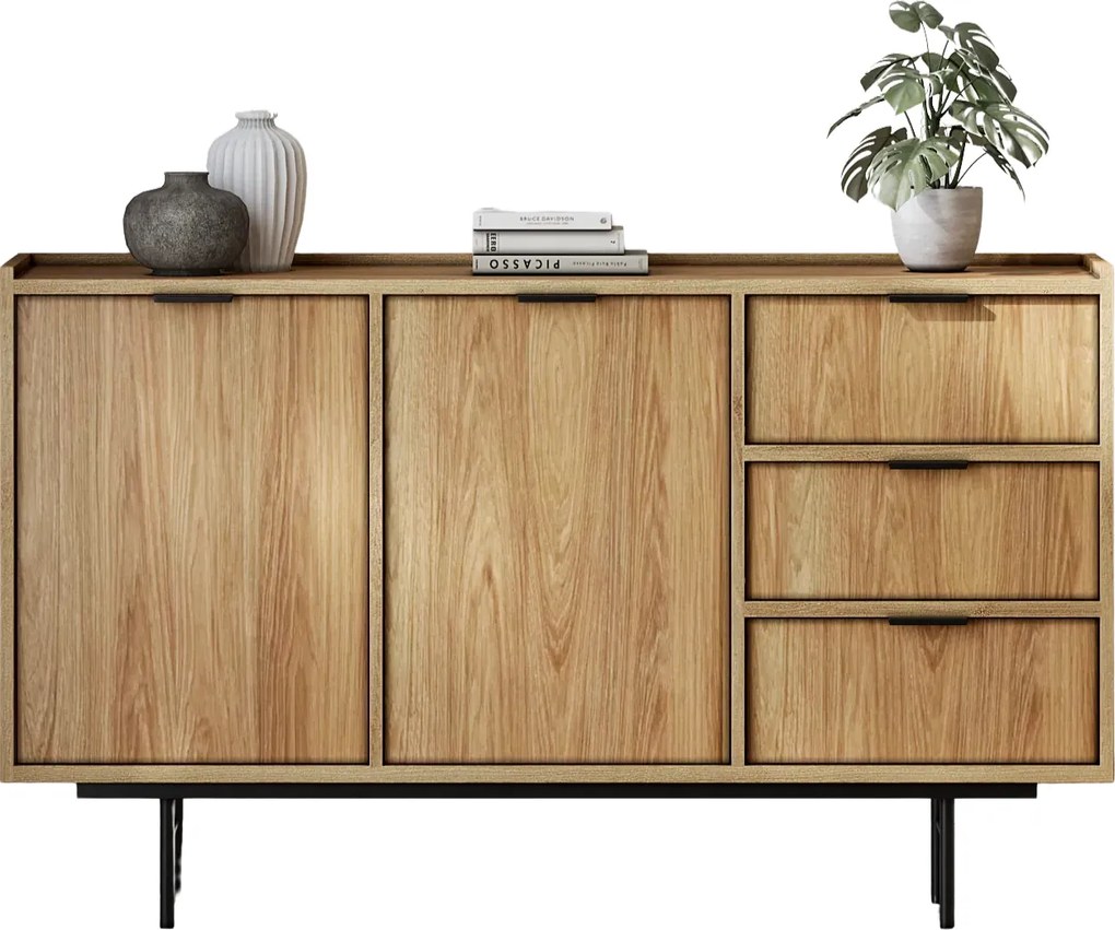 Duża komoda z półkami i szufladami hikora naturalna T3-B96