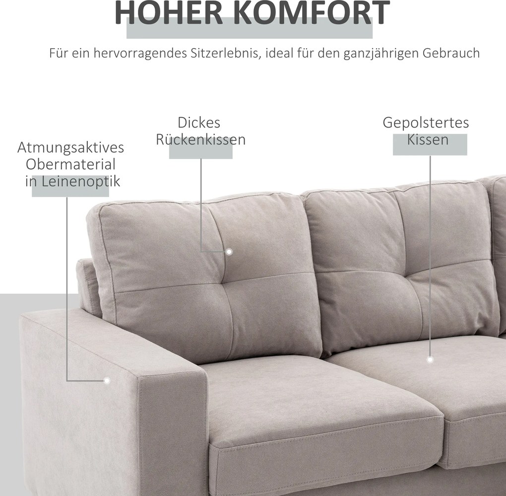 HOMCOM Sofa narożna 3-osobowa, w wyglądzie lnu, Chaiselongue odwracalne, 193x136x85 cm, Jasnoszary | Aosom PL