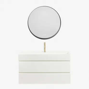 Zestaw Wiszących Mebli Łazienkowych Z Drewna I Forniru Jesionowego Zintegrowany Z Umywalką Ona Biała & - Sklum