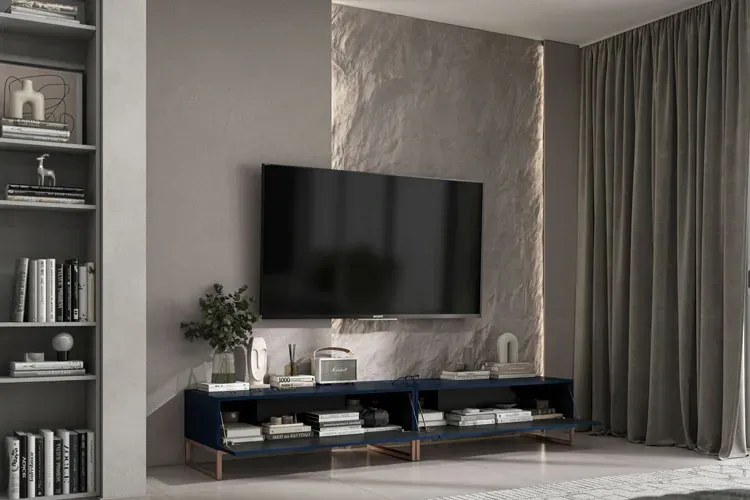 Komplet 2 szt granatowych szafek RTV z lamelami - Filo 10X