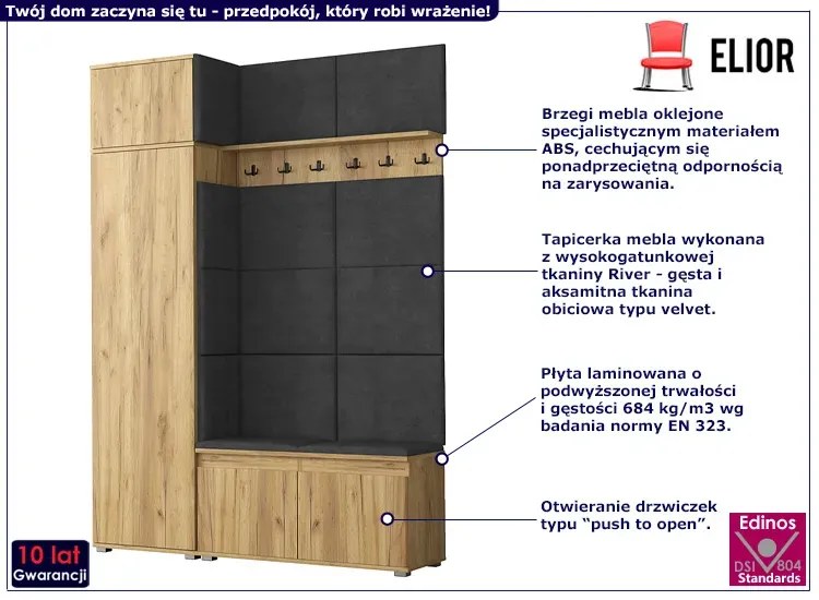 Garderoba z szafą i nadstawką do przedpokoju dąb craft + szary - Linez 4X